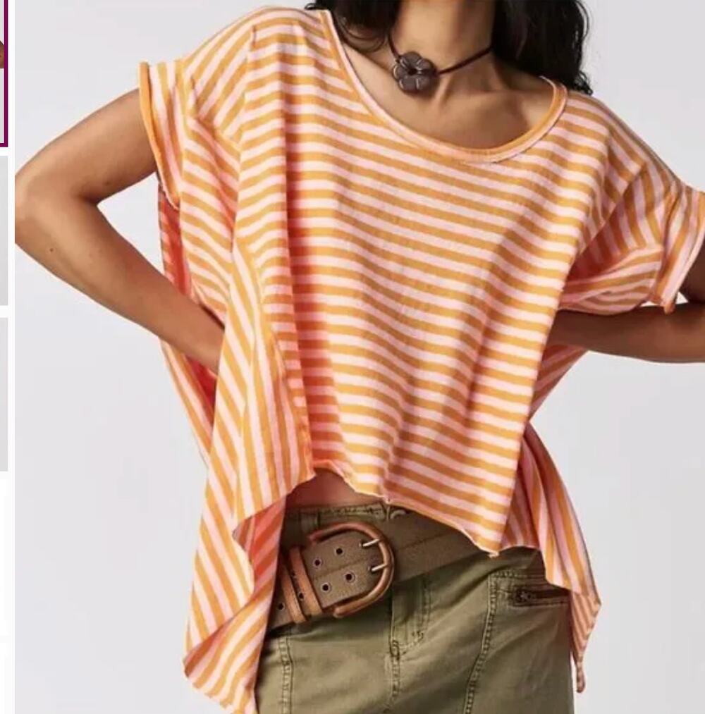 NWOT Free People We The Free Angel Striped Tee pink orange S